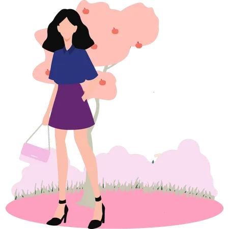 Beautiful lady is holding a hand bag  Illustration