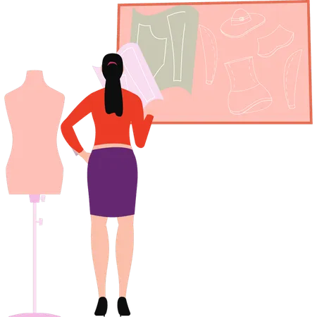 A Girl Is Looking At A Sketch Of Clothes Illustration