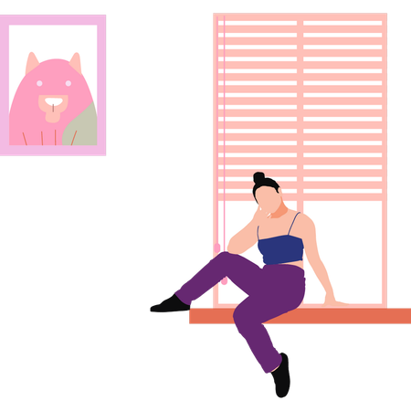 Beautiful lady is posing in the window  イラスト