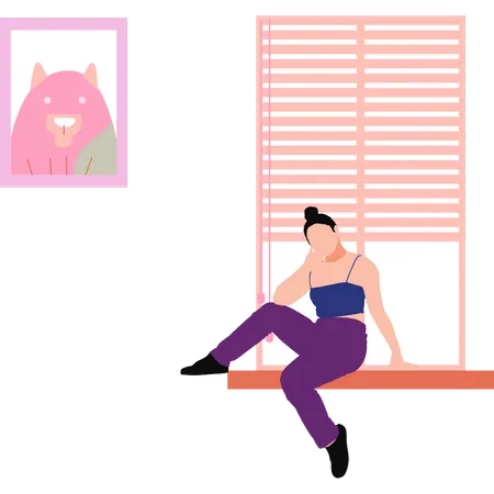 The Girl Is Posing In The Window Illustration