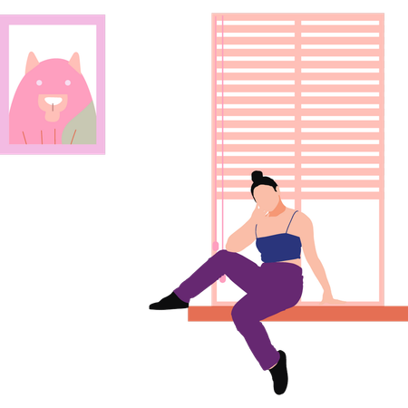 Beautiful lady is posing in the window  Illustration