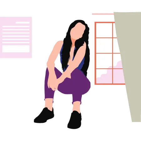 The Girl Is Sitting And Posing Illustration