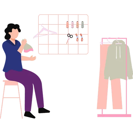 A Girl Is Sitting On The Stool Illustration