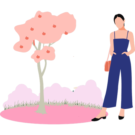Beautiful lady is standing in the park  Illustration