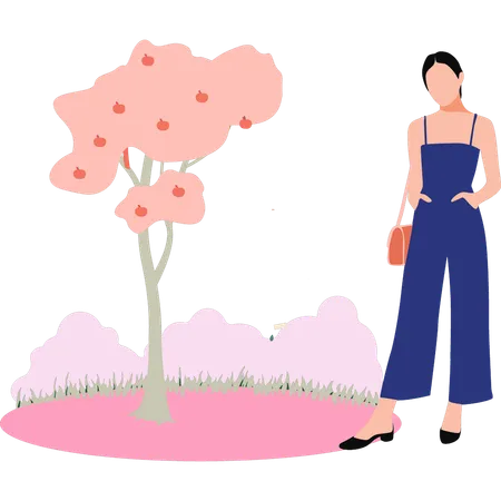 The Woman Is Standing In The Park Illustration