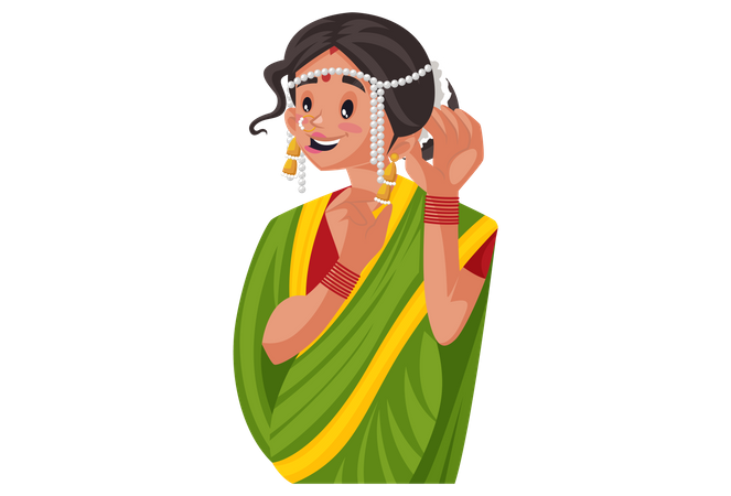 Beautiful Marathi woman showing her jewelry  Illustration