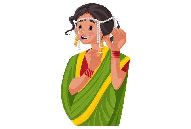 Beautiful Marathi woman showing her jewelry  Illustration