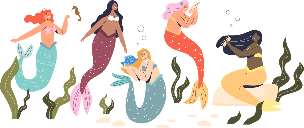 Beautiful mermaids in sea  Illustration