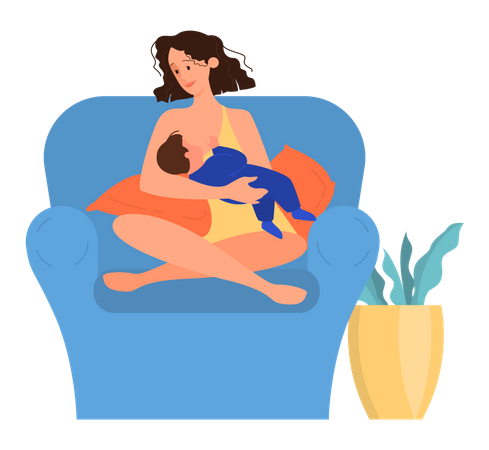 Beautiful mother breastfeeding her child  Illustration