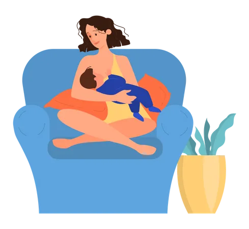 Beautiful mother breastfeeding her child  Illustration