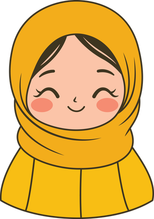 Beautiful Muslim Girl Wearing Yellow Hijab While Smiling  Illustration