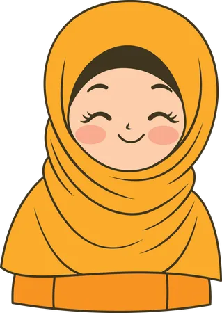 Beautiful Muslim Girl Wearing Yellow Hijab While Smiling  Illustration