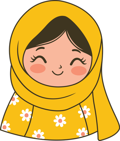 Beautiful Muslim Girl Wearing Yellow Hijab While Smiling  Illustration