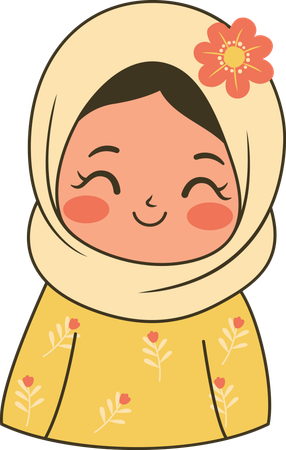 Beautiful Muslim Girl Wearing Yellow Hijab While Smiling  Illustration