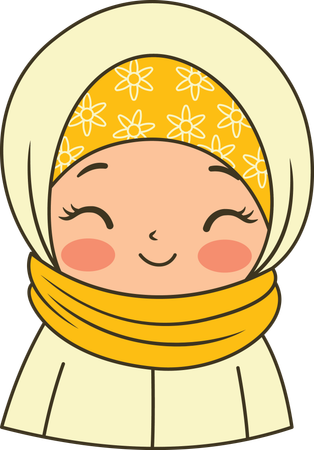 Beautiful Muslim Girl Wearing Yellow Hijab While Smiling  Illustration