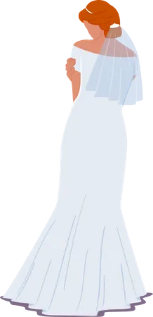 Beautiful Stylish Bride In Elegant Dress Rear View Isolated On White Background Young Female Character In Fashioned Apparel For Wedding Ceremony And Marriage Cartoon People Vector Illustration Illustration