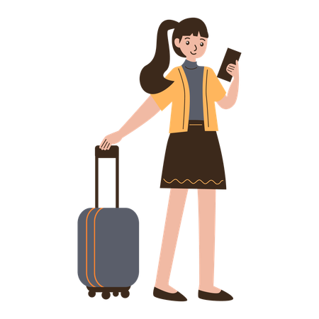 Beautiful Traveler Carrying Suitcase  イラスト