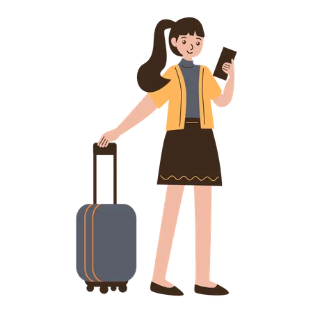 Beautiful Traveler Carrying Suitcase  イラスト