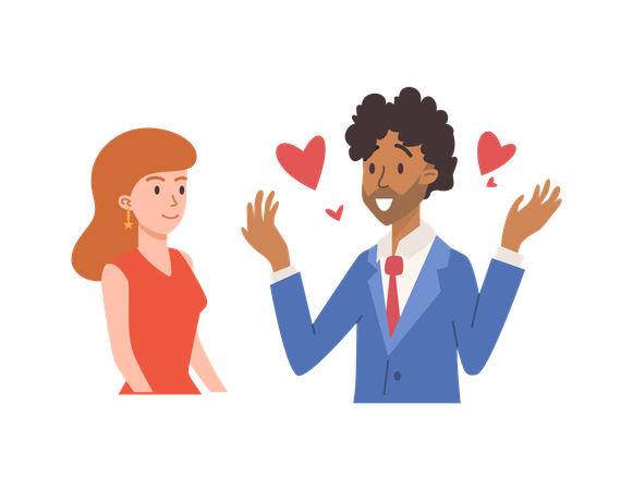 Beautiful woman and surprised man with hearts around  Illustration