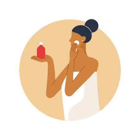 A Young Woman Wipes And Cleanses The Skin Of Her Face With Lotion Vector Illustration In Flat Style On Transparent Background With Female Character Illustration