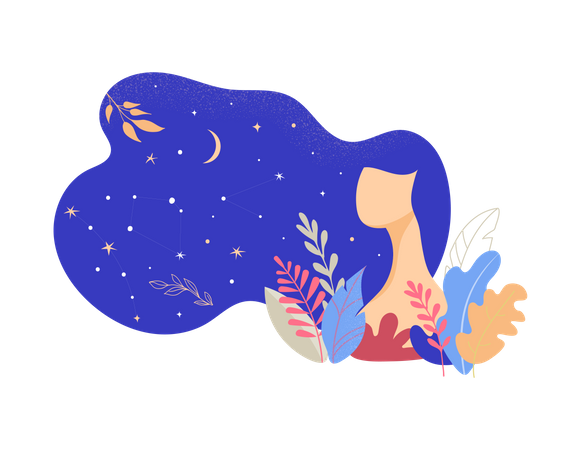 Beautiful woman decorated with stars, flowers and leaves Illustration