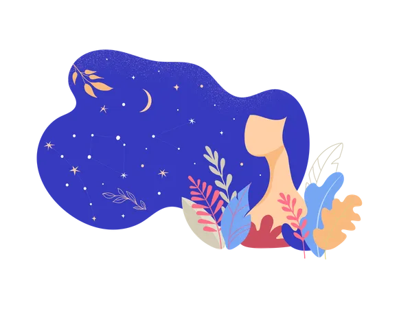 Beautiful woman decorated with stars, flowers and leaves Illustration