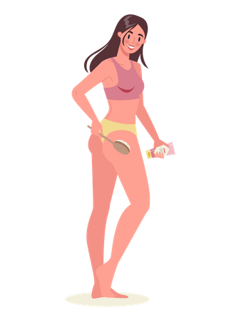 Beautiful woman Dry brushing to get ride of cellulite on her thighs Illustration
