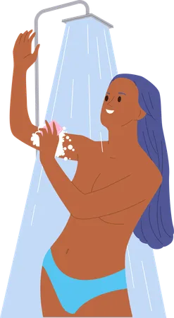 Beautiful woman enjoying bathing procedure taking shower  Illustration