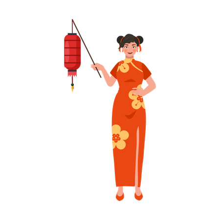 Beautiful woman holding red lantern  Illustration