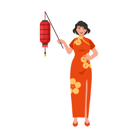 Beautiful woman holding red lantern  Illustration