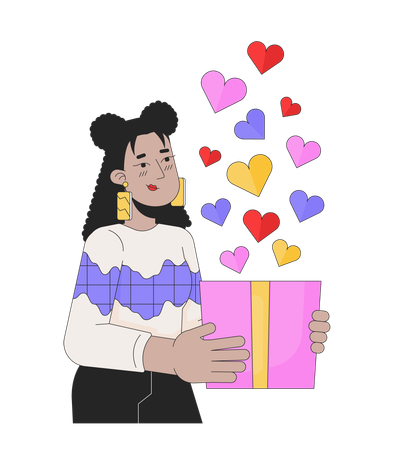 Beautiful woman in love giving valentine gift  イラスト