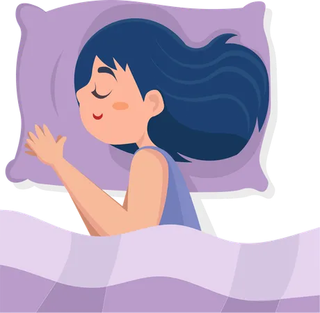 美しい女性が枕の上で眠っている  イラスト