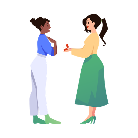 Beautiful woman making marriage proposal to girlfriend  Illustration