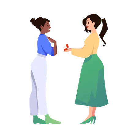 Beautiful woman making marriage proposal to girlfriend  Illustration