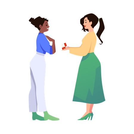 Beautiful woman making marriage proposal to girlfriend  Illustration