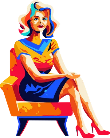 Beautiful Woman Sitting on Sofa  Illustration