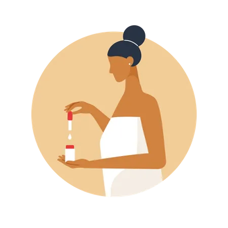 Beautiful woman  woman using face serum  Illustration