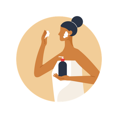 Beautiful woman using facewash  Illustration