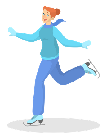 Beautiful young woman in warm winter clothes skating  Illustration