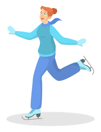 Beautiful young woman in warm winter clothes skating  Illustration