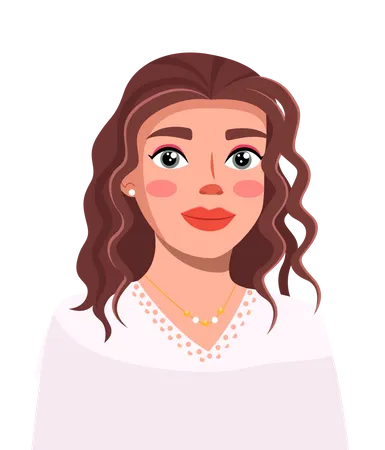 Beautiful Young Girl With Curled Hair With Makeup Closeup Well Groomed Woman Lipstick Eye Shadow Blush Blogger Streamer Model Educational Master Class Online Flat Vector Image On White イラスト