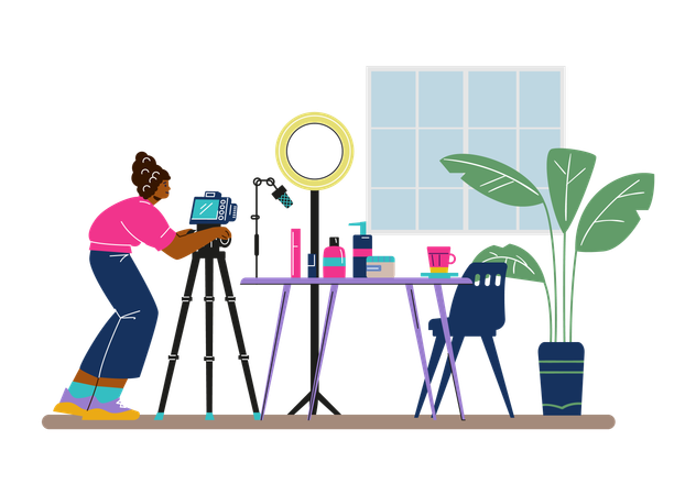 Beauty-Bloggerin nimmt Make-up-Tutorial-Video für ihren Vlog auf  Illustration