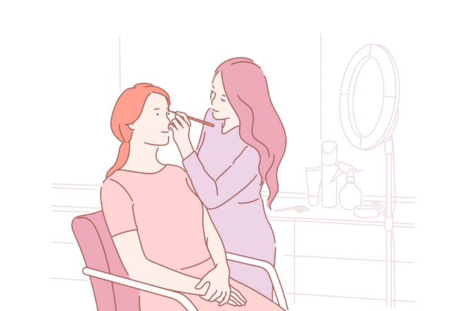 Beauty expert applying makeup  Illustration