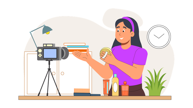Beauty influencer shooting product video  Illustration