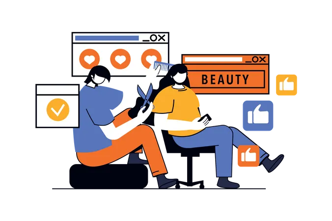 Beauty Salon Concept With People Scene In Flat Design For Web Hairdresser With Comb And Scissor Makes Haircut Or Procedure For Client Vector Illustration For Social Media Banner Marketing Material Illustration