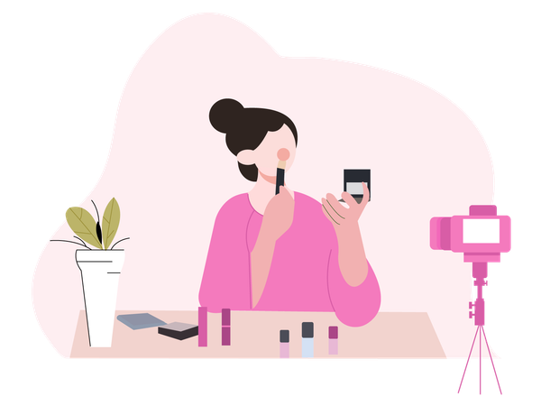 Beauty vlogger giving makeup tutorial  Illustration