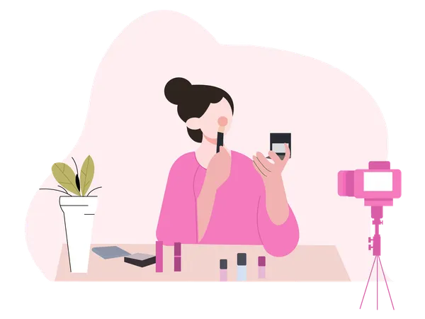 Beauty vlogger giving makeup tutorial  Illustration
