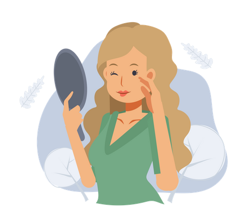 Beauty woman looking at mirror and touching her face Illustration