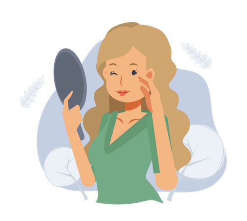 Beauty woman looking at mirror and touching her face  Illustration