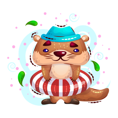 Beaver in lifebuoy  Illustration